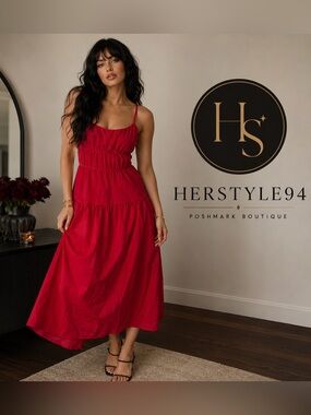 Red Tiered Midi Dress with Spaghetti Straps